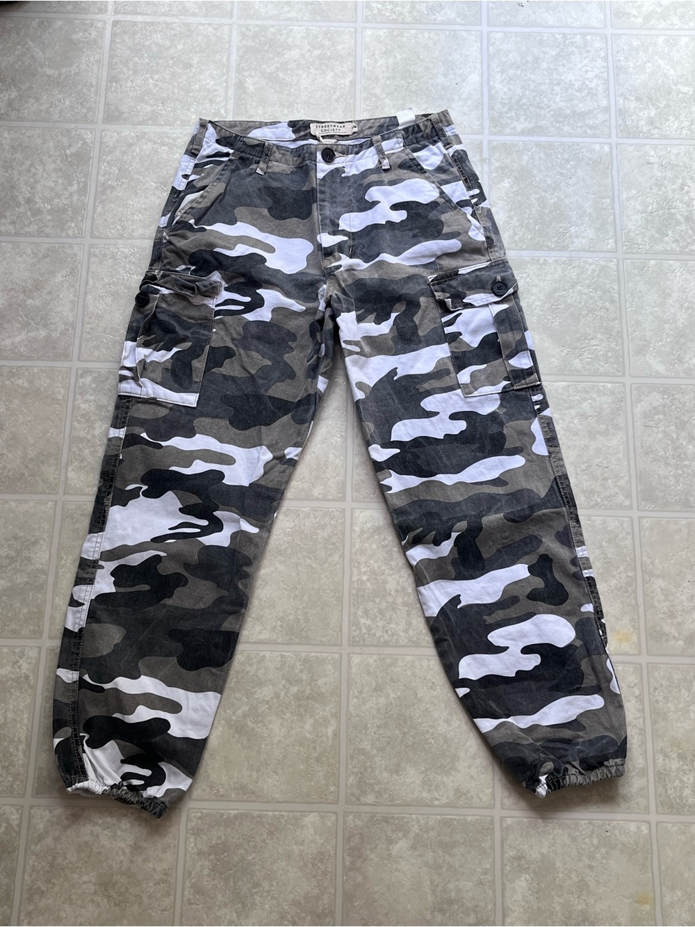 Streetwear Society Camo Green Wht Blk Grey Cargo Jeans Size Medium